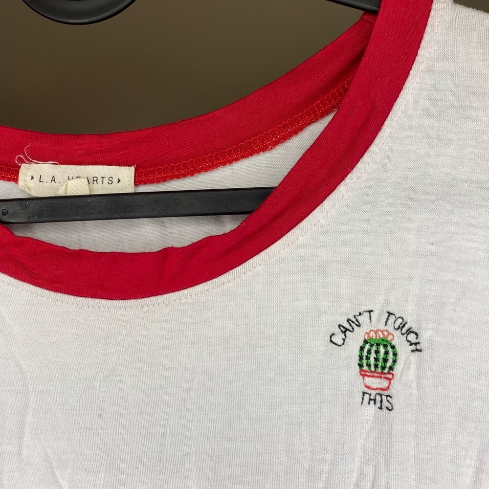 Can’t touch this embroidered cactus ringer tee